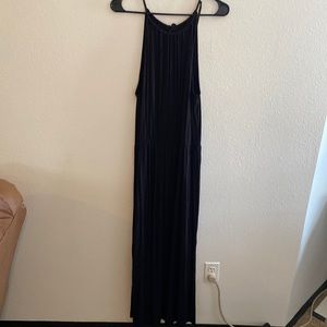 Black spaghetti strap maxi dress with cinched waist